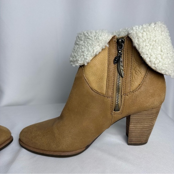 UGG Australia Charlee Chestnut Suede Shearling Fold Over Heeled Ankle Boots 8.5 - Picture 6 of 15